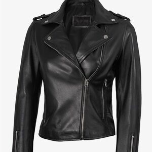 Black Leather Moto Jacket - Women